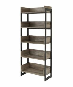 Walker Edison - Morty 64" Metal and Wood 5 Shelf Bookshelf - Grey Wash