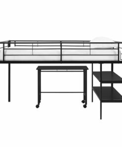 Walker Edison - Industrial Twin Bunk Over Workstation with Desk - Black