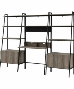 Walker Edison - 3 Piece Home Office Ladder Desk and Storage Bookcases - Grey Wash