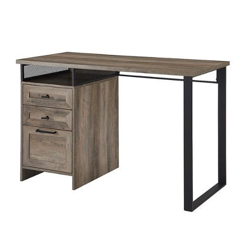 Walker Edison - Anton 48" Metal and Wood 3 Drawer Writing Desk - Grey Wash