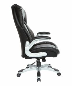 Office Star Products - Bonded Leather Executive Chair with Padded Flip Arms and Silver Base - Black