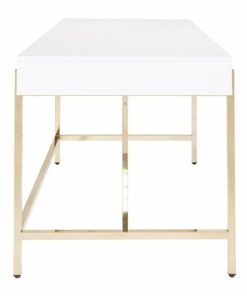 OSP Home Furnishings - Broadway Desk with White Gloss and Gold Plated Finish - White/Gold