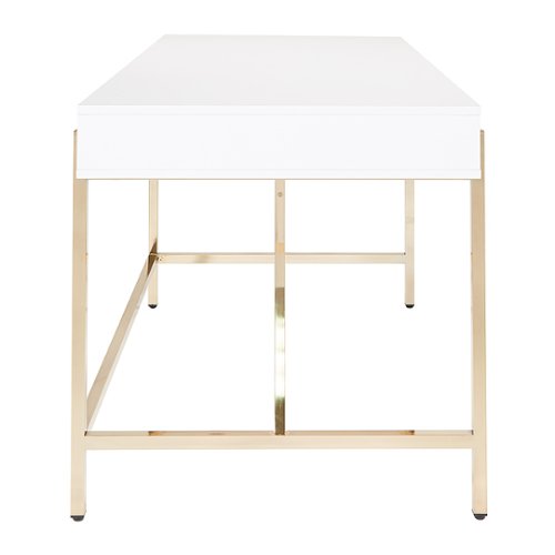 OSP Home Furnishings - Broadway Desk with White Gloss and Gold Plated Finish - White/Gold