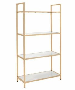 OSP Home Furnishings - Alios Bookcase in White Gloss finish with Rose Gold Chrome Plated Base - White/Rose Gold