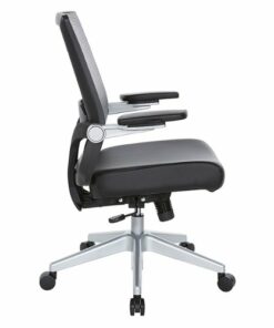 Office Star Products - Manager's Chair with Breathable Mesh Back and Black Bonded Leather Padded Seat with a Silver Base. - Black / Silver