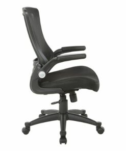 Office Star Products - Screen Back Manager's Chair in Mesh Seat with PU Padded Flip Arms with Silver Accents - Black