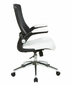 Office Star Products - Black Screen Back Manager's Chair with Faux Leather Seat and Padded Flip Arms with Silver Accents - White