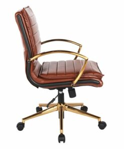 OSP Home Furnishings - Mid-Back Faux Leather Chair with Gold Finish in Faux Leather - Saddle