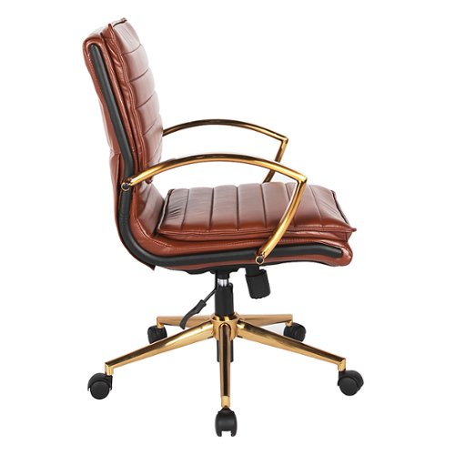 OSP Home Furnishings - Mid-Back Faux Leather Chair with Gold Finish in Faux Leather - Saddle