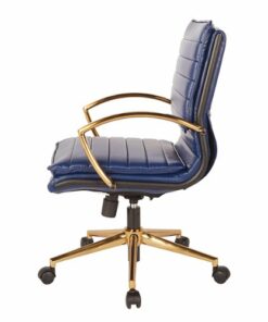 OSP Home Furnishings - Mid-Back Faux Leather Chair with Gold Finish in Faux Leather - Navy