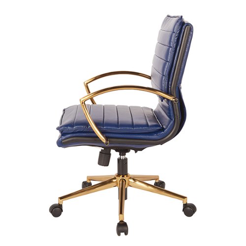 OSP Home Furnishings - Mid-Back Faux Leather Chair with Gold Finish in Faux Leather - Navy