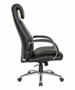 Office Star Products - Bonded Leather Executive Chair with Padded Polished Aluminum Arms and Chrome Base - Black