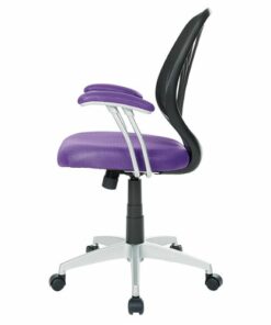 OSP Home Furnishings - Screen Back Chair with Mesh Fabric and Silver Coated Arms and Base - Purple