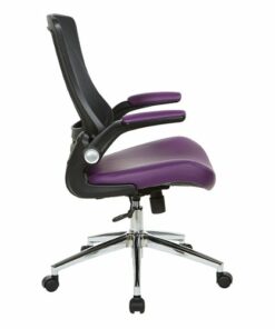 Office Star Products - Black Screen Back Manager's Chair with Faux Leather Seat and Padded Flip Arms with Silver Accents - Purple