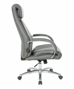 Office Star Products - Bonded Leather Executive Chair with Padded Polished Aluminum Arms and Chrome Base - Grey
