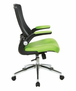 Office Star Products - Black Screen Back Manager's Chair with Faux Leather Seat and Padded Flip Arms with Silver Accents - Green