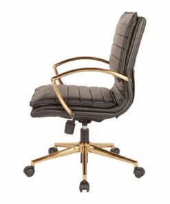 OSP Home Furnishings - Mid-Back Faux Leather Chair with Gold Finish in Faux Leather - Black