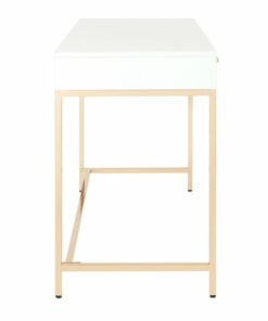 OSP Home Furnishings - Alios Desk with White Gloss Finish and Rose Gold Chrome Plated Base - White/Rose Gold