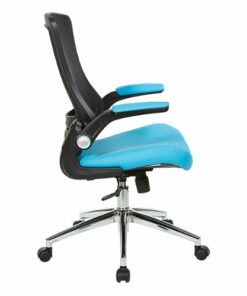 Office Star Products - Black Screen Back Manager's Chair with Faux Leather Seat and Padded Flip Arms with Silver Accents - Blue