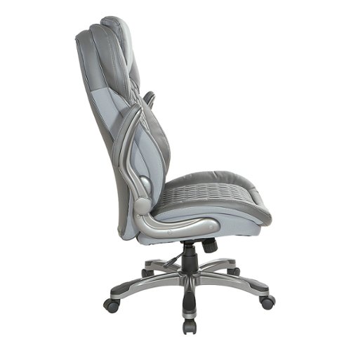 Office Star Products - Executive High Back Chair with Bonded Leather and Flip Arms - Grey