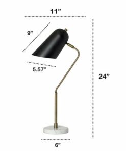 Lalia Home - Asymmetrical Marble and Metal Desk Lamp with Black Sloped Shade - Black/Gold/White