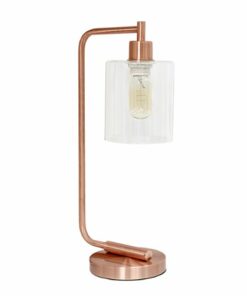 Simple Designs - Bronson Antique Style Industrial Iron Lantern Desk Lamp with Glass Shade - Rose Gold