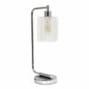 Simple Designs - Bronson Antique Style Industrial Iron Lantern Desk Lamp with Glass Shade - Chrome