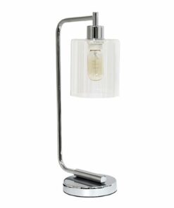 Simple Designs - Bronson Antique Style Industrial Iron Lantern Desk Lamp with Glass Shade - Chrome