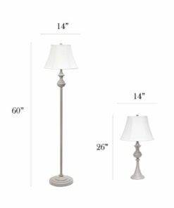 Elegant Designs - Traditionally Crafted 3 Pack Lamp Set (2 Table Lamps, 1 Floor Lamp) with White Shades - Gray