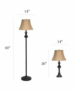 Elegant Designs - Traditionally Crafted 3 Pack Lamp Set (2 Table Lamps, 1 Floor Lamp) with Tan Shades, Restoration Bronze