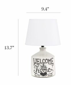 Simple Designs - Welcome Home Rustic Ceramic Farmhouse Foyer Entryway Accent Table Lamp with Fabric Shade