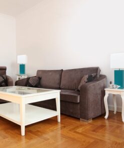 Elegant Designs - 2 Pack Modern Leather Table Lamps with White Fabric Shades - Teal
