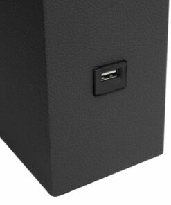 Elegant Designs - Modern Leather Table Lamp with USB and White Fabric Shade - Black