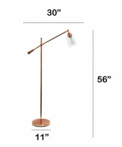 Lalia Home - Swing Arm Floor Lamp with Clear Glass Cylindrical Shade - Rose Gold