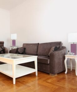 Elegant Designs - 2 Pack Modern Leather Table Lamps with White Fabric Shades - Purple