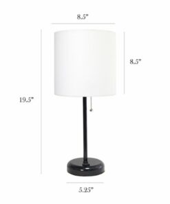 Limelights - Black Stick Lamp with Charging Outlet and Fabric Shade 2 Pack Set - White