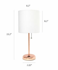 Limelights - Stick Lamp with Charging Outlet and Fabric Shade 2 Pack Set - Rose Gold