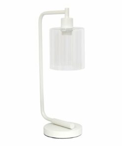 Simple Designs - Bronson Antique Style Industrial Iron Lantern Desk Lamp with Glass Shade - White