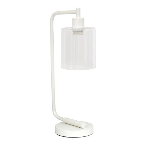 Simple Designs - Bronson Antique Style Industrial Iron Lantern Desk Lamp with Glass Shade - White