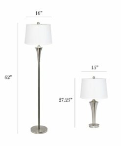 Elegant Designs - Tapered 3 Pack Lamp Set (2 Table Lamps, 1 Floor Lamp) with White Shades - Brushed Nickel