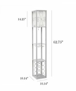 Simple Designs - Floor Lamp Etagere Organizer Storage Shelf and Wine Rack with Linen Shade 1