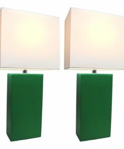 Elegant Designs - 2 Pack Modern Leather Table Lamps with White Fabric Shades - Green