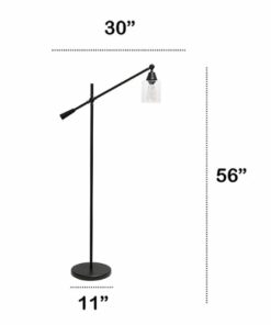 Lalia Home - Swing Arm Floor Lamp with Clear Glass Cylindrical Shade, Black Matte - Black