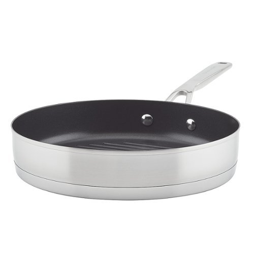 KitchenAid - 3-Ply Base Stainless Steel Nonstick Round Grill Pan, 10.25-Inch - Brushed Stainless Steel