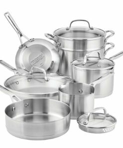 KitchenAid - 3-Ply Base Stainless Steel Cookware Set, 11-Piece - Brushed Stainless Steel