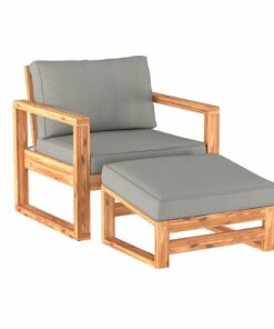 Walker Edison - Deep Seated Acacia Wood Patio Chair with Ottoman - Brown