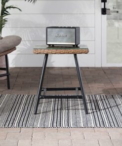 Walker Edison - Wicker Glass Top Outdoor Side Table - Natural
