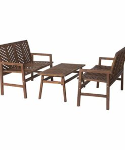 Walker Edison - 3-Piece Windsor Patio Loveseat Chat Set - Dark Brown
