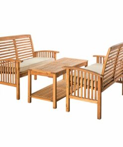 Walker Edison - 3-Piece Acacia Wood Outdoor Patio Conversation Set