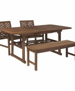 Walker Edison - 4-Piece Windsor Extendable Patio Dining Set - Dark Brown